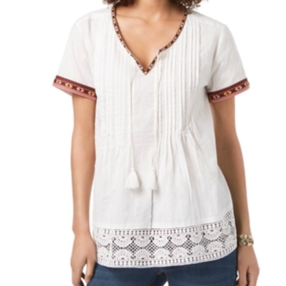 Style & Co. Cotton Crochet Trim Top